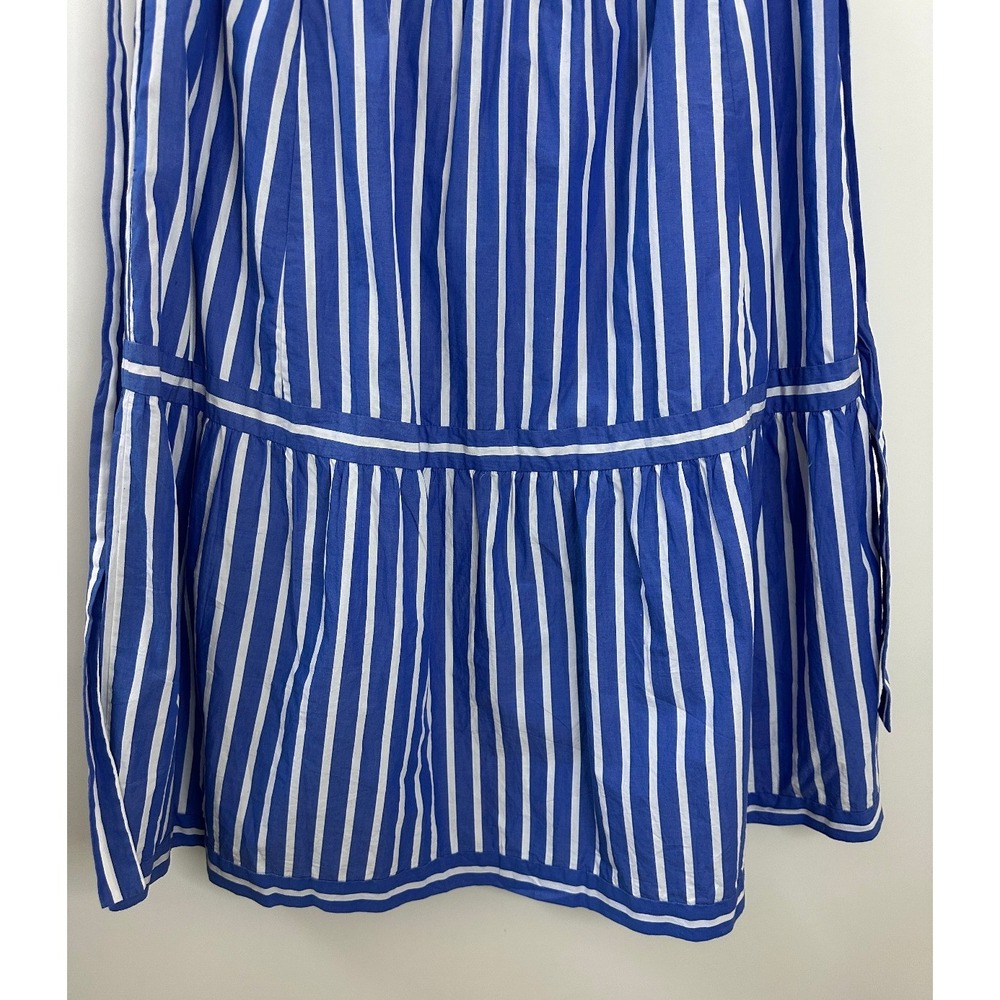 J. Crew Striped Midi Skirt Blue White Button Size 8 Preppy Coastal Brunch Summer - Picture 11 of 14